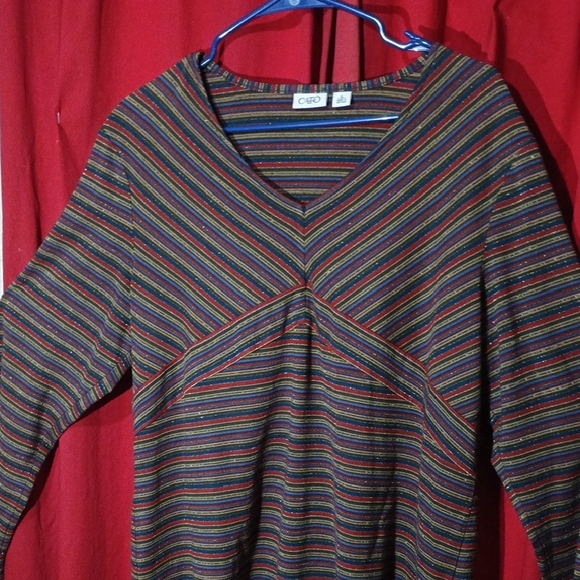 Cato Colorful Striped V-Neck Shirt - Picture 1 of 3
